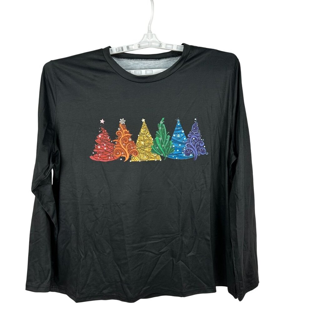 Colorful Christmas Tree Graphic Long Sleeve Shirt 4XL